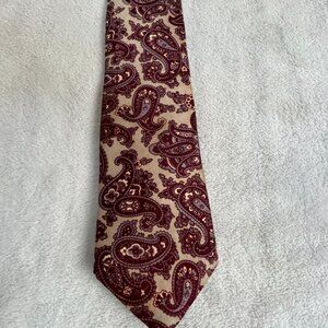 Vintage Dino Orsini Men's Paisley Print Acetate Tie 27" Burgundy Beige Business